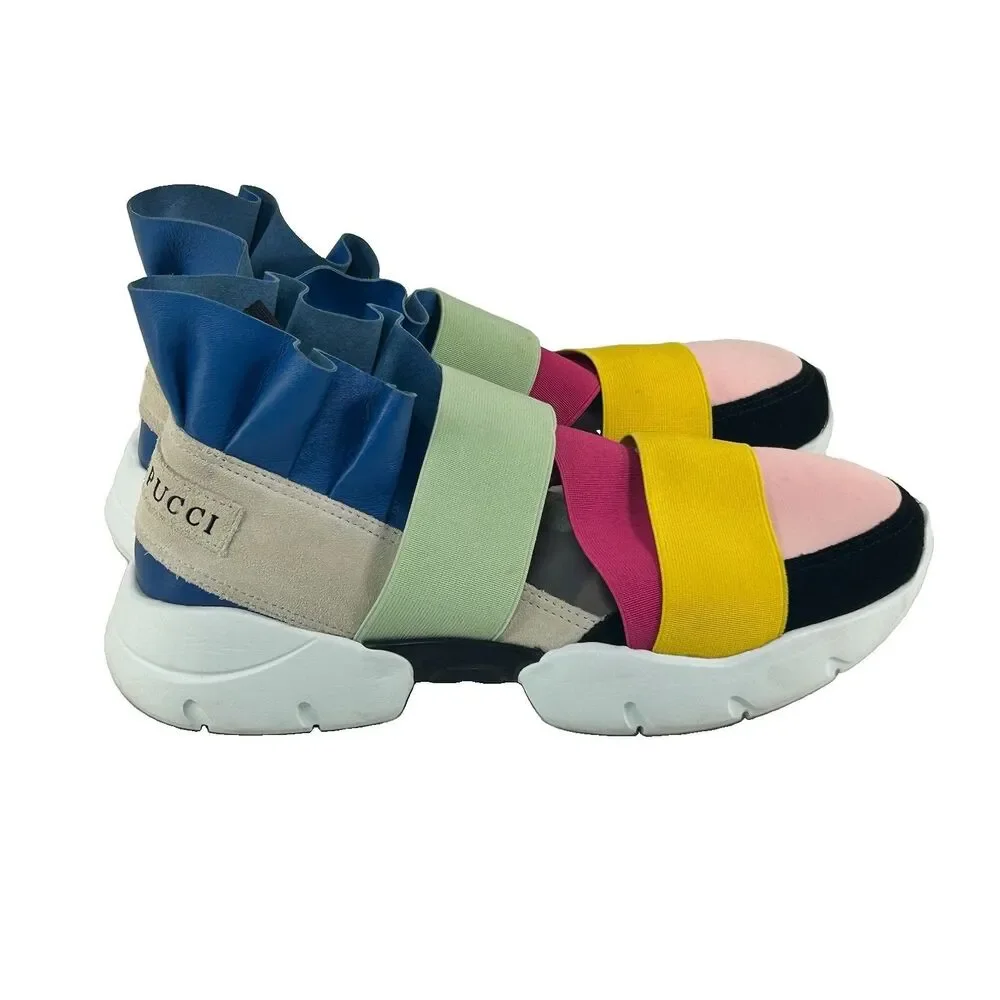 Emilio Pucci Colorful Ruffle Chunky Platform Sneakers Women’s Size 6.5 EU 37